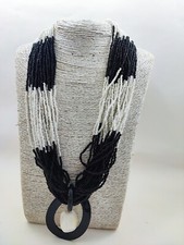 Collana Donna In Microperline Multifilo Bianca E Nera