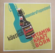 Feldschlösschen Dresda KRAFT BORN BIRRA affiche pubblicitarie PITTURA A MANO con firma