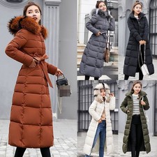 Piumino donna giacca invernale con cappuccio lungo collo pelliccia parka caldo