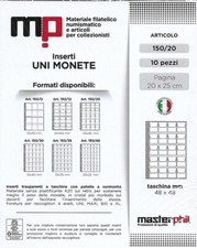 MASTERPHIL: 10 INSERTI PORTA MONETE 20 TASCHE 48X48mm  CON RINFORZO E CARTONCINI