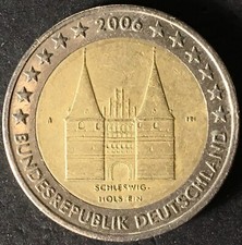 Moneta 2 Euro € 2006 Schleswig Holstein errore T circolata rara da collezione