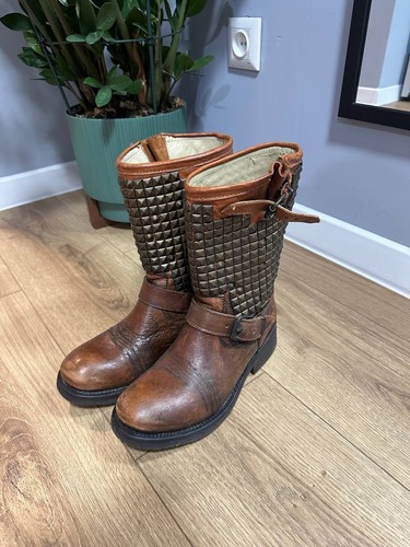 Stivali moto pelle marrone - pelle,