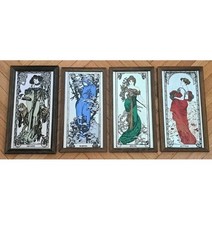 4 QUADRETTI A SPECCHIO-ALPHONSE MUCHA-QUATTRO STAGIONI-PICTURES-ANNI 70'-VINTAGE