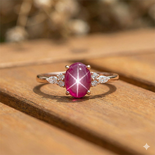 Anello con rubino stella - , rosa