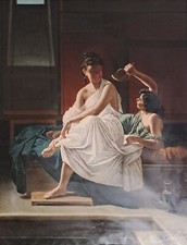 Quadro Antico.Federico Maldarelli,interno pompeiano;olio su tela; tela 69,5x89;
