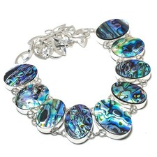 Collana con pietre preziose ovali abalone conchiglia catena regolabile gioiel...