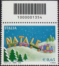 2010 francobollo Natale Laico CON CODICE A BARRE 1354