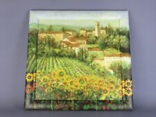 VINTAGE QUADRO PAESAGGIO CON GIRASOLI FIGURA CON CORNICE DIPINTA XX SEC.
