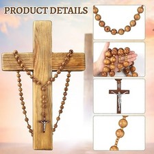 Rosario Gigante Grandi Perline Legno Naturale Gesù LEGNO Croce XL Grande 37" Rosario da Parete