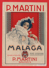 ETICHETTA D'EPOCA LIQUORE MALAGA P.MARTINI SAVONA N°124 VINTAGE