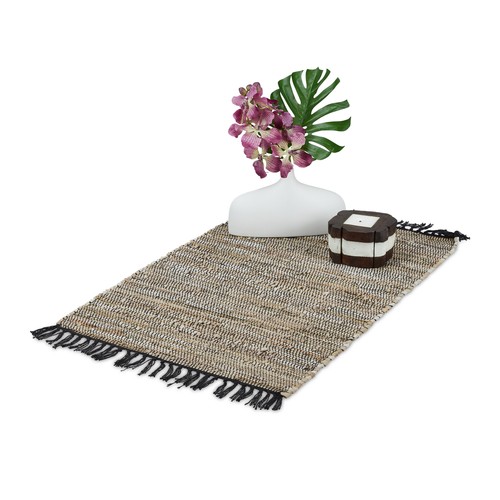 Tappeto cotone pelle frange