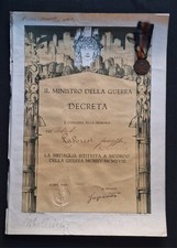 Militaria WW1 ATTESTATO Ministero della Guerra 1921 + Medaglia Interalleata