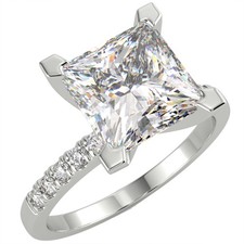 Anello di Fidanzamento 1,93 Ct Principessa VS1/E Solitario Pavè Diamante Oro Bianco 14K