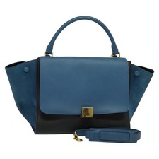 CELINE Borsa a mano a trapezio in pelle 2 vie blu oro originale BA2576