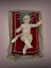 Bambino Gesù Bambinello Napoletano Culla Crib 10,5 Cm Argilla Occhi Vetro