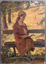 Cesare Ciani Olio su Tavola Ritratto di Donna