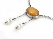 COLLANA ARGENTO AMBRA LIBERTY ° LAVALIERE ° PERLE ° ART NOUVEAU COLLIER