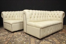 Bel divano poltrona Chesterfield Chester / due pezzi / pelle bianco crème / UK