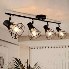 Plafoniera 4 Luce Orientabili, Nero Faretti Da Soffitto Vintage Industriale per 
