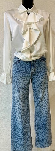 Pantalone jeans leoprint blu - pantalone,