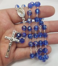 Rosario Religione Regalo Rosario Vetro Cristallo Blu di Medjugorje 19,8 inc +...