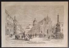 Catania Cattedrale Sant'Agata veduta Piazza dell'Elefante Stampa antica 1865