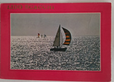 Cartolina d'epoca Lido Scacchi Barca a Vela al Tramonto 10x15cm Viaggiata