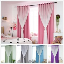 1x Tende Oscuranti Doppio Strato per Letto Camera Fairy Pizzo Tulle Drappo Asole