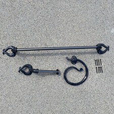 UMBRA Hammered Wrought Iron Bathroom Set 3 PC Metal Rustic Towel Holders TP Bar