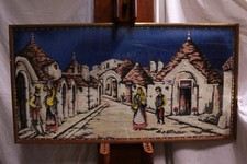 Quadro ricamo su tessuto raffigurante paesaggio con cornice 98 x 51 embroidery