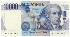 10000 LIRE BANCA D'ITALIA ALESSANDRO VOLTA LETTERA C 12/01/1988 qFDS