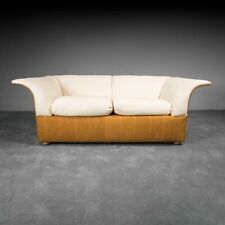 DIVANO 2 POSTI TESSUTO LINO MARRONE BEIGE DESIGN ANNI '70 VINTAGE MODERNARIATO 