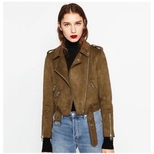 Giacca Moto ZARA Marrone Cachi