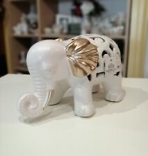 Elefante Porcellana Traforato Bianco E Oro Hervit