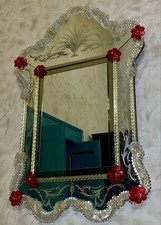 grande specchio in vetro artistico di Murano rosso rubino e bianco oro 24kt