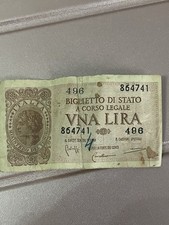 BIGLIETTO DI STATO ITALIANO UNA LIRA 1944 BANCONOTA DI CARTA PERFETTA ORIGINALE