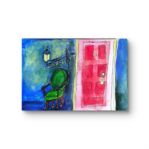 Sedia verde porta rossa quadro - sedia,