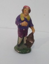 ANTICO Pastore per presepe -  contadino con damigiana, fiasco vino - in gesso