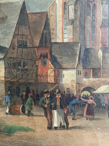 Antico dipinto olio mercato - antico, ad