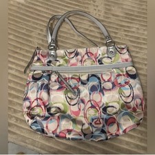 Y2K Borsa Tote Multicolore Coach Signature C in Tela con Accenti Sliver - Rosa 