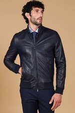 Bomber in Pelle Blu Uomo