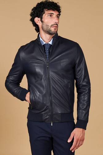 Bomber pelle blu uomo - pelle,
