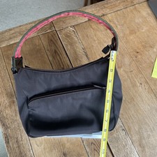 Borsa a mano Le Solim marrone italiana con manici rossi tracolla