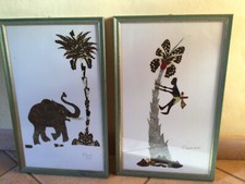 coppia di quadretti etnici afticani con cornice verde ideale per camera bambini