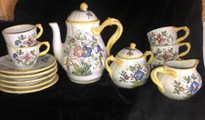 Deruta Set da tè, teiera/caffè, 5 tazze/piattini, zucchero, crema, vintage Made in Italy