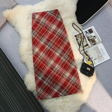 Gonna Lunga Elegante A Quadri Slim In Tessuto Scozzese Rosso Grigio CF54267