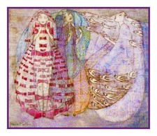Fiocchi perline uccellini Frances MacDonald McNair modello grafico punto croce contato