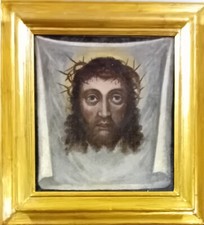 Antico quadro antico olio su tela Sacra Sindone volto di Gesù Torino