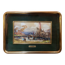 Paesaggio rurale con personaggi - Dipinto a olio su cartoncino di Lucio Cargnel