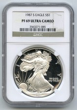 1987-S American Eagle 1 Oncia Proof Argento Dollaro NGC PF69 Ultra Cammeo - P716